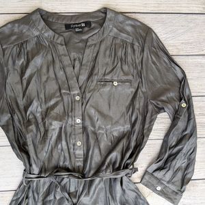 Metallic gray belted tunic